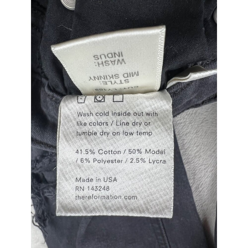 Reformation Womens Black Mid Skinny Jeans With Distressed Knees Size 26 - Picture 4 of 16